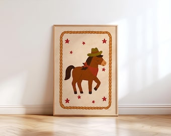 Cowboy Pferd Wandkunst Western Kinderzimmer Druck Kinderzimmer Dekor Rodeo Thema Poster Bauernhof Tier Kunstwerk Landhausstil Spielzimmer Dekor
