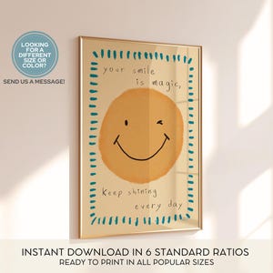 Smiley Face Poster Positive Wall Art for Kids Nursery Decor Playroom Quote Happy Toddler Bedroom Baby Room Printable Boho Minimal Montessori image 5