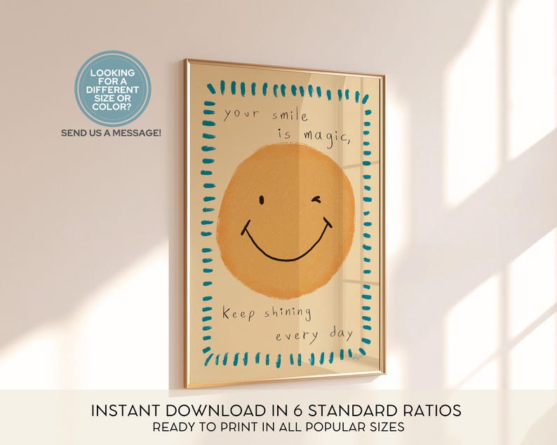 Smiley Face Poster Positive Wall Art for Kids Nursery Decor Playroom Quote Happy Toddler Bedroom Baby Room Printable Boho Minimal Montessori image 5