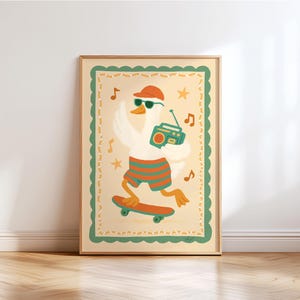 Goose Skater Wall Art Boho Nursery Print Whimsical Animal Poster for Kids Room Boys Girls Bedroom Summer Decor Montessori Art Scandi Radio