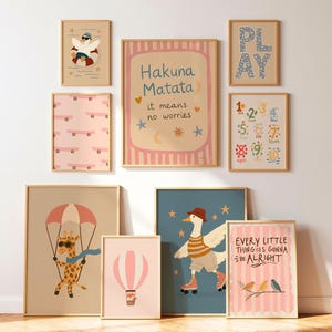 Nursery gallery wall with 100 printable animal posters for kids room decor and Montessori style playroom