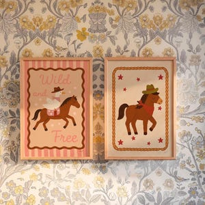 Gallery wall display of printable kids art in a retro unisex style.