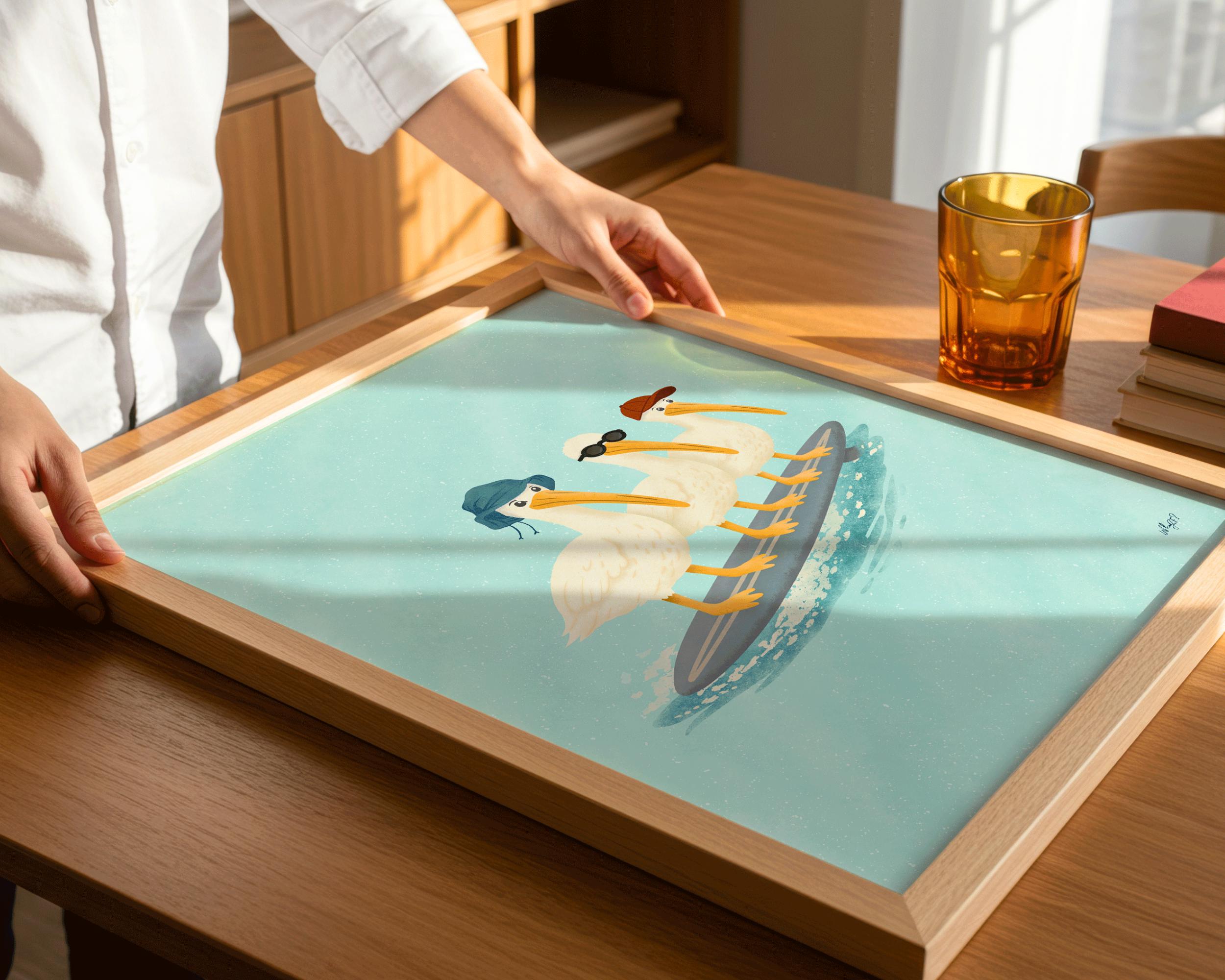 Surfing Pelican Wall Art Coastal Nursery Decor Beach Kids Room