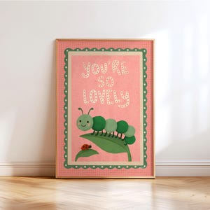 boho nursery wall art with caterpillar and ladybug illustration