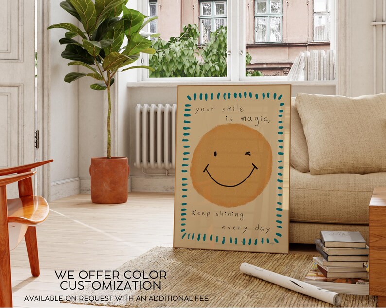 Smiley Face Poster Positive Wall Art for Kids Nursery Decor Playroom Quote Happy Toddler Bedroom Baby Room Printable Boho Minimal Montessori image 3