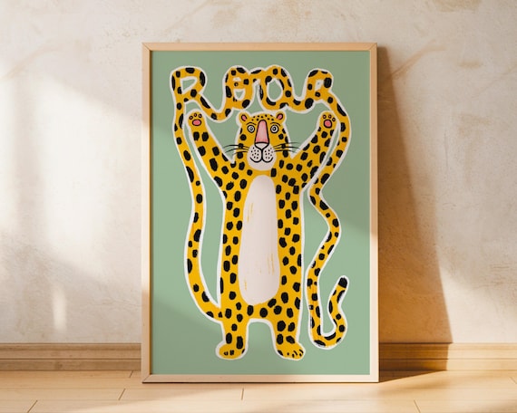 Cheetah Wall Art Kids Room Poster Leopard Roar Print Nursery Decor Playful Jungle Animal Art Childrens Bedroom Playroom Unique Design