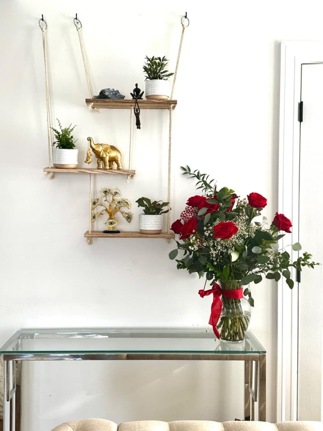 3 Tier Rustic Wood Hanging Bathroom Shelves Floating Shelves Wall ...