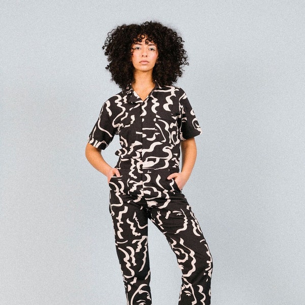 New! Midnight Faces Jumpsuit | Printed jumpsuit | Boiler-suit | Romper | Black Jumpsuit