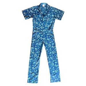 Blue Floral Jumpsuit Printed jumpsuit Boiler-suit Romper Batik image 6