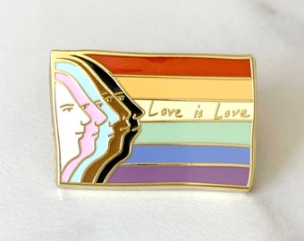 LGBTQ + Pride Rainbow Flag Enamel Pin | Gold | Love is Love pin | Pride flag