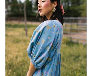Norma Boho Dress - Blue Floral Faces | Summer Dress