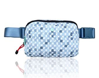 New! Blue Multi-Check Face Fanny Pack | Bum Bag | Checkered bag | Recycled Nylon | Rainbow Multi-check | belt bag