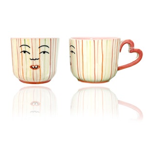 Striped Faces Mug | Heart Handle | Coffee Mug |
