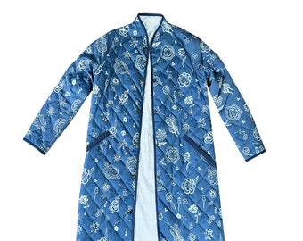 The Beijing Quilted Coat- Blue Floral