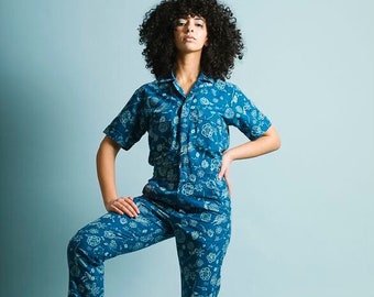 Blue Floral Jumpsuit | Printed jumpsuit | Boiler-suit | Romper | Batik