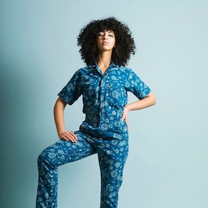 Blue Floral Jumpsuit Printed jumpsuit Boiler-suit Romper Batik image 1