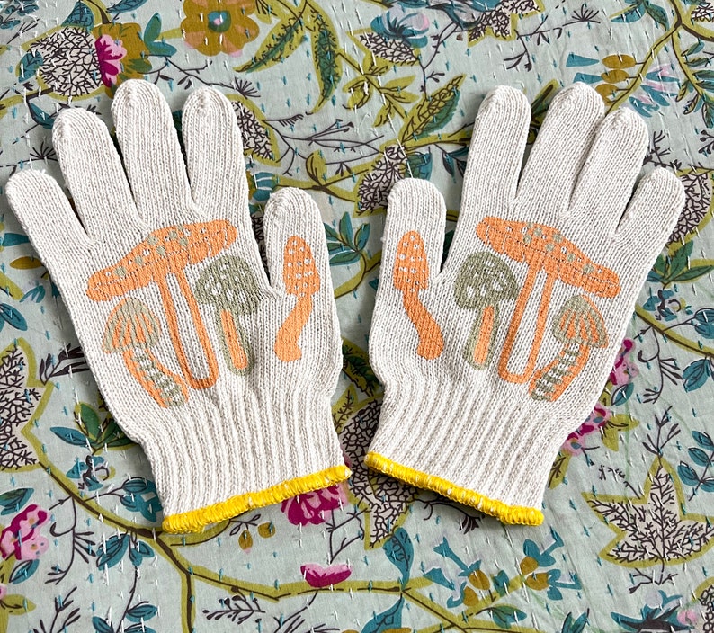 New Gold Orange Mushroom Gardening Gloves image 4