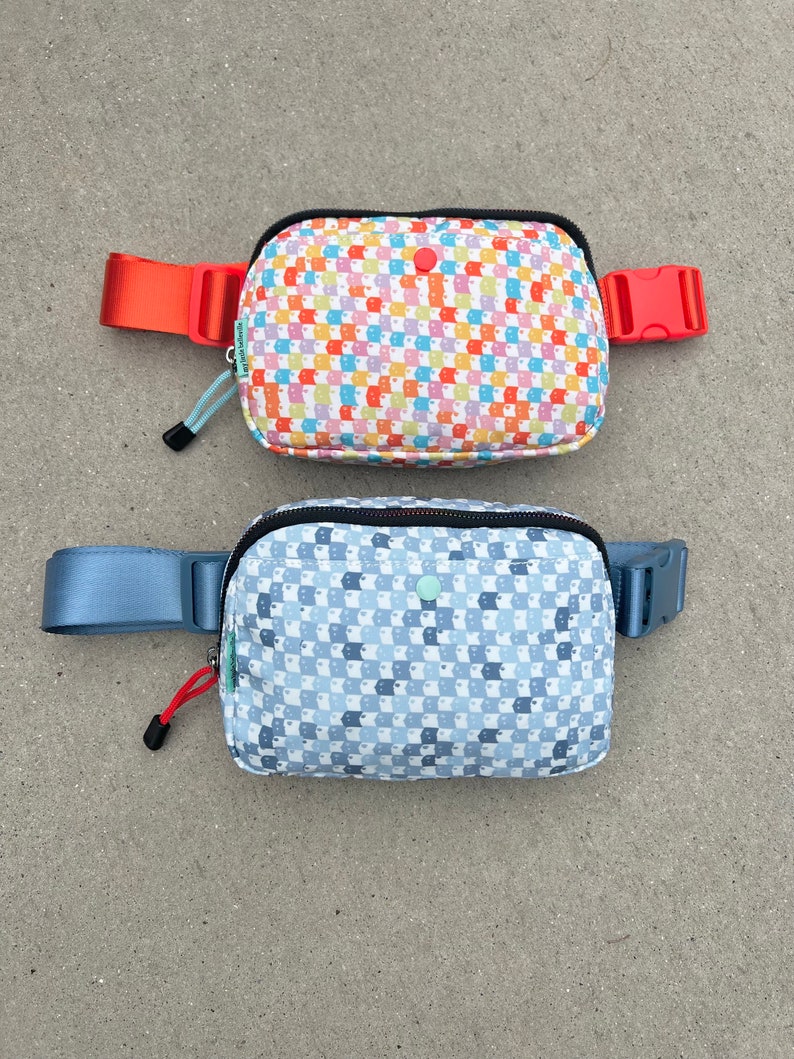 New Blue Multi-Check Face Fanny Pack Bum Bag Checkered bag Recycled Nylon Rainbow Multi-check belt bag image 6
