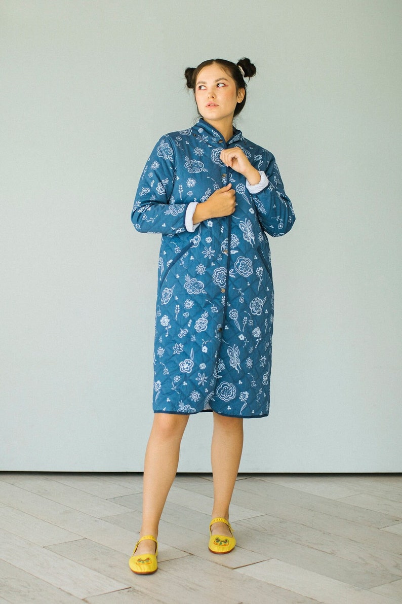 The Beijing Quilted Coat Blue Floral image 3