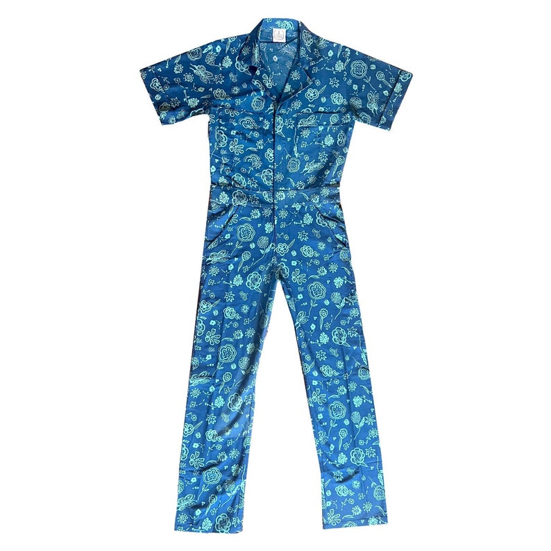 Blue Floral Jumpsuit Printed jumpsuit Boiler-suit Romper Batik image 6