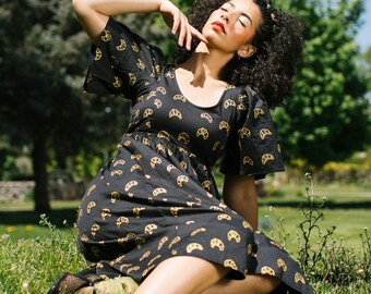 Flutter Sleeve Croissant Dress | Vintage Sun Dress | Summer