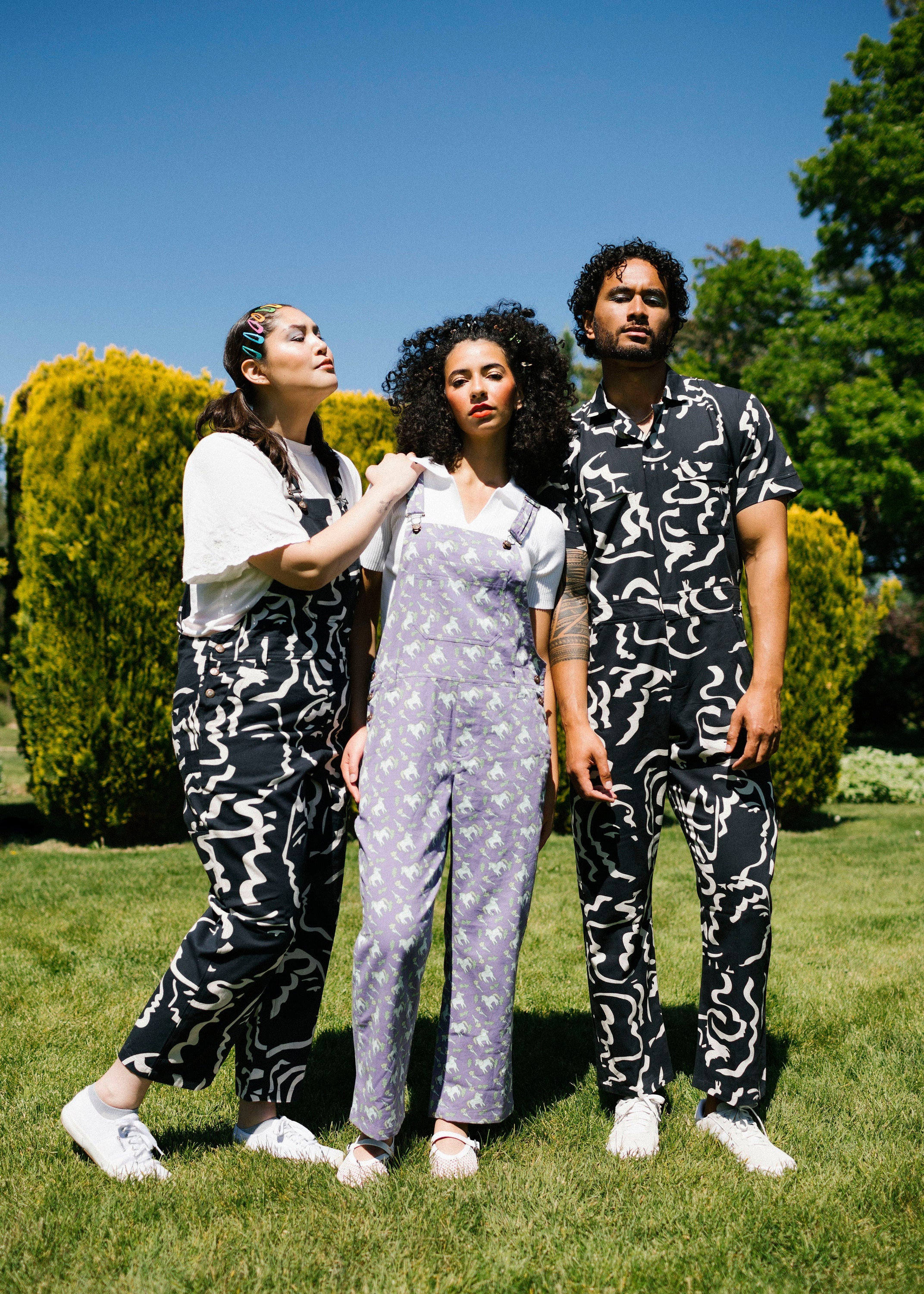 Lavender Horse Print Overalls: Cotton Twill Boiler Suit
