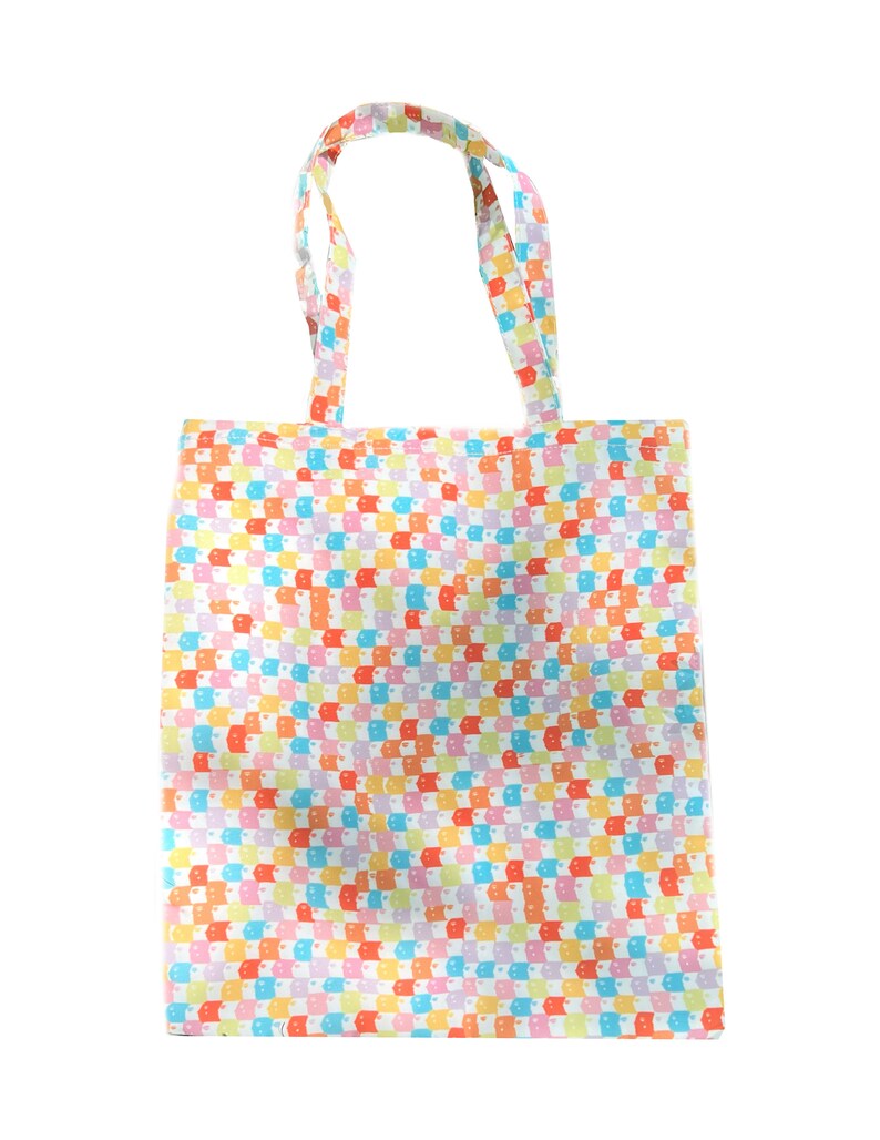 The Perfect Tote, Rainbow Check Faces Tote Bag, recycled canvas, grocery bag, book bag, image 3