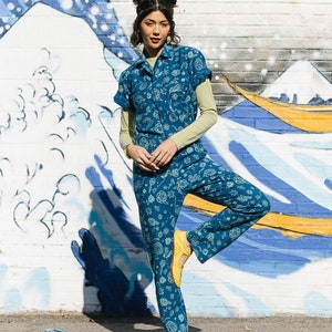 Blue Floral Jumpsuit Printed jumpsuit Boiler-suit Romper Batik image 8