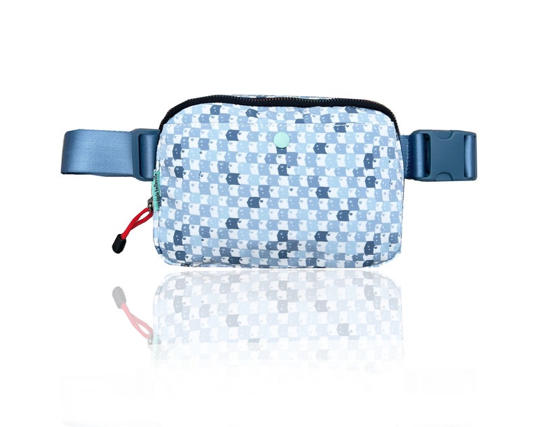 New Blue Multi-Check Face Fanny Pack Bum Bag Checkered bag Recycled Nylon Rainbow Multi-check belt bag image 1