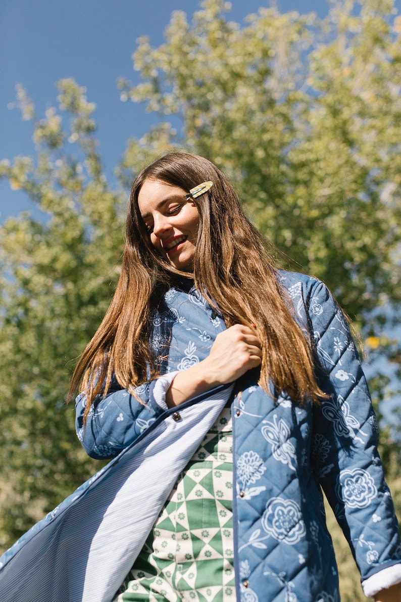 The Beijing Quilted Coat Blue Floral image 7