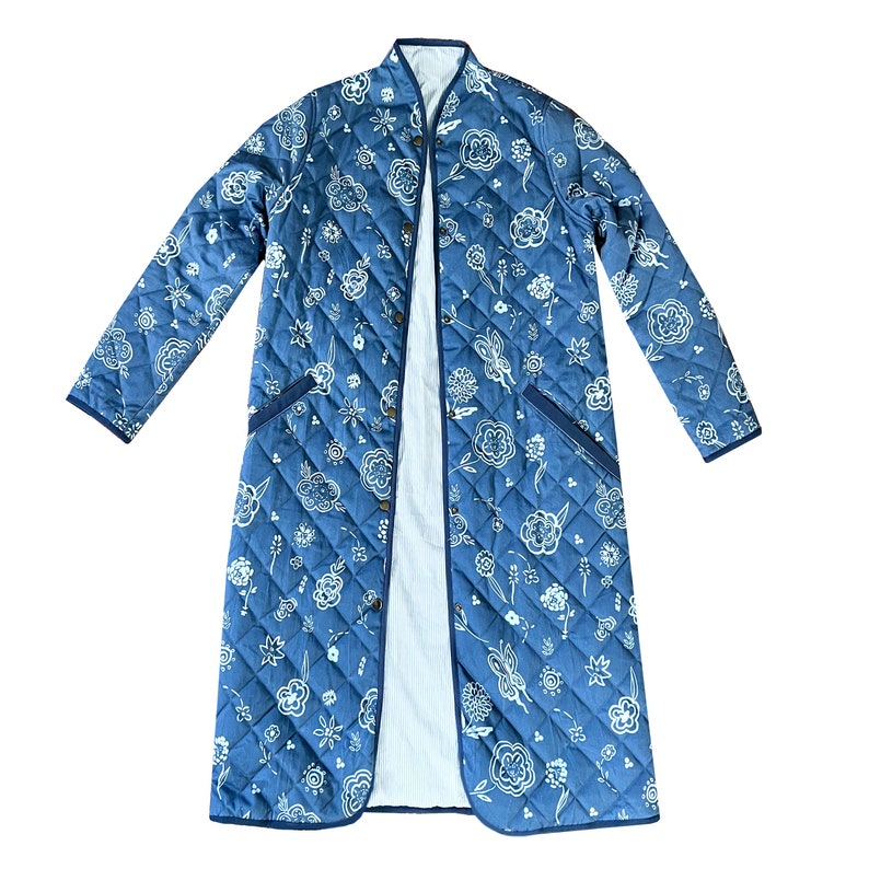 The Beijing Quilted Coat Blue Floral image 1