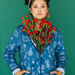 The Beijing Quilted Coat Green Floral image 9
