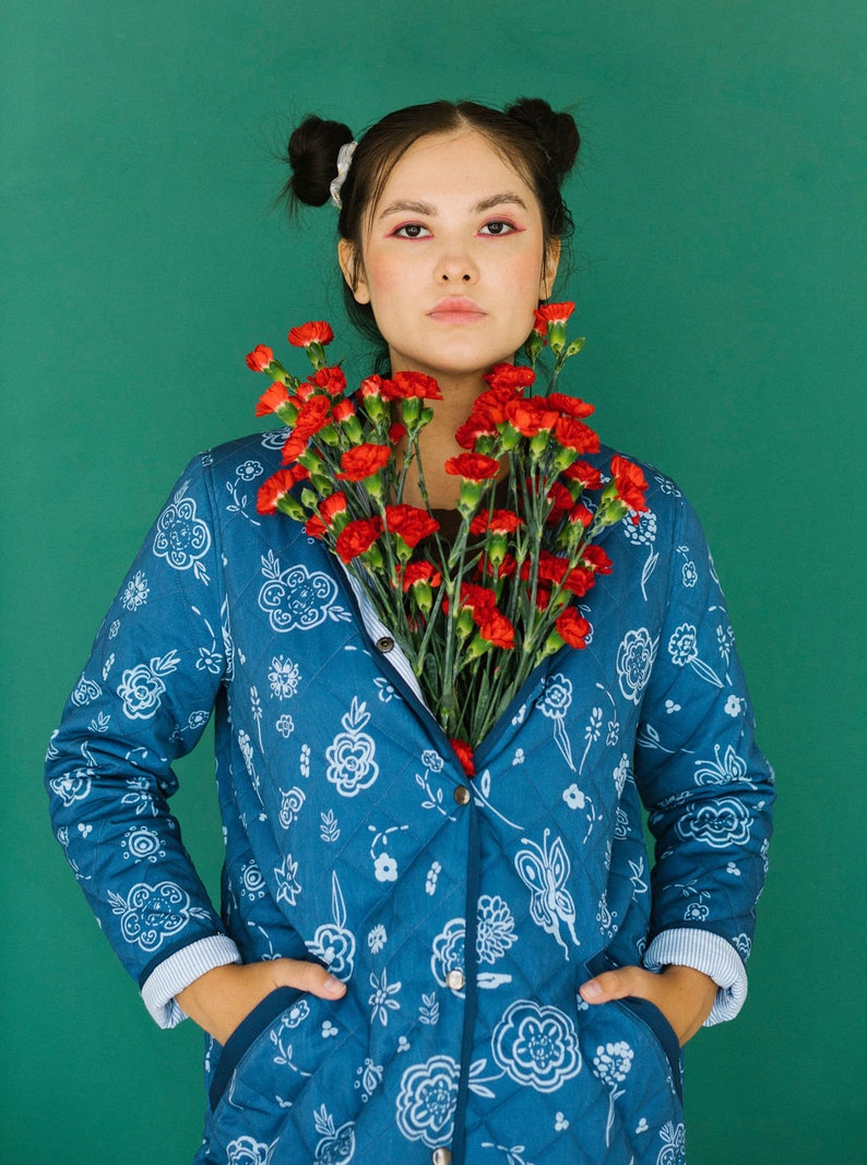 The Beijing Quilted Coat Green Floral image 9