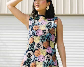 Brenda Knit Two-Piece Set- Navy Blue Floral | Retro Knit 60's midi dress with shorts