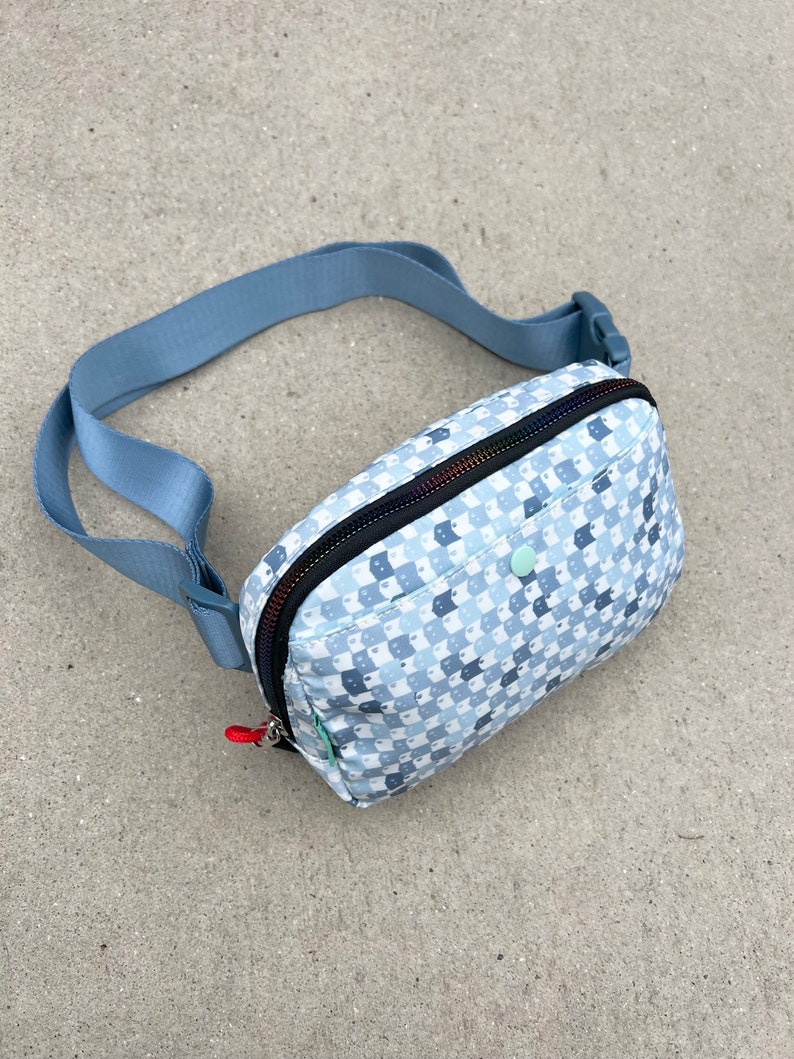 New Blue Multi-Check Face Fanny Pack Bum Bag Checkered bag Recycled Nylon Rainbow Multi-check belt bag image 7