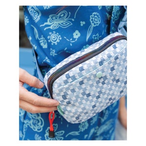 New Blue Multi-Check Face Fanny Pack Bum Bag Checkered bag Recycled Nylon Rainbow Multi-check belt bag image 4