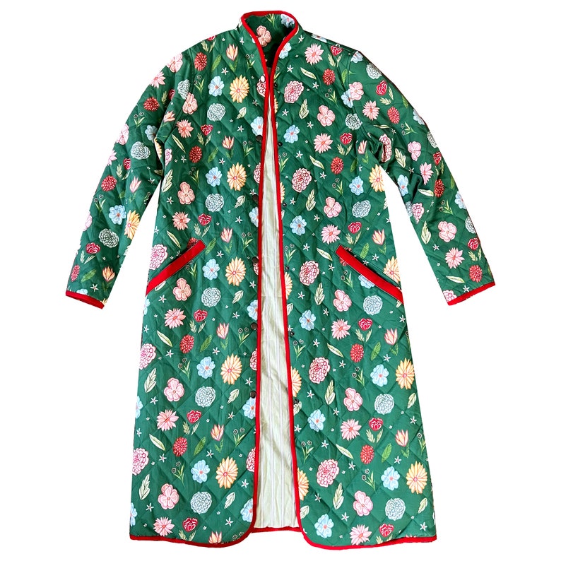 The Beijing Quilted Coat Green Floral image 3