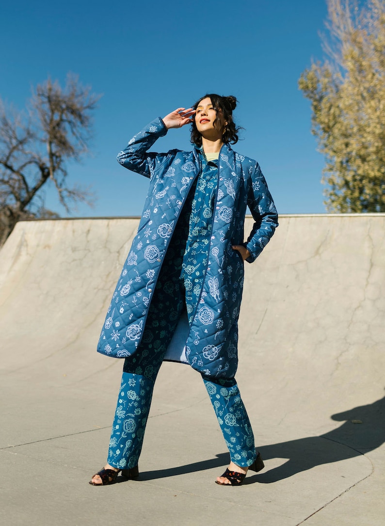 The Beijing Quilted Coat Blue Floral image 9