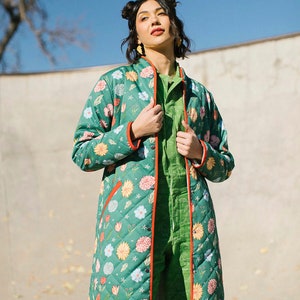 The Beijing Quilted Coat Green Floral image 2