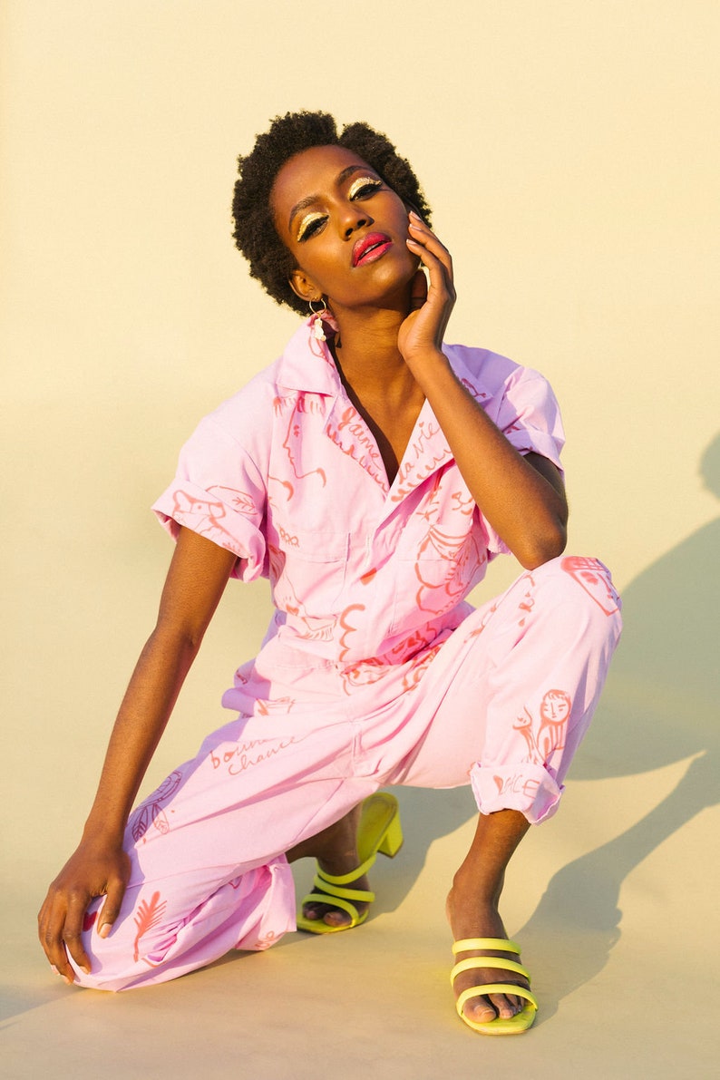 New* Lucky Cat Jumpsuit Hand-dyed Hand-painted