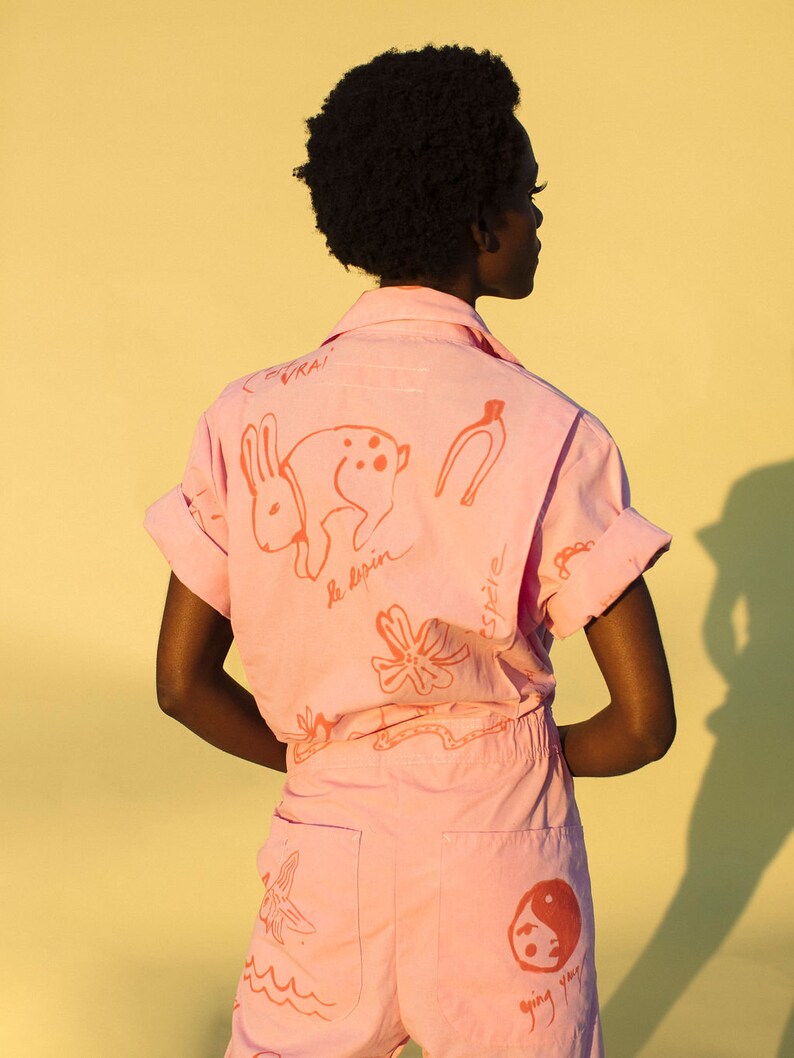 New* Lucky Cat Jumpsuit Hand-dyed Hand-painted