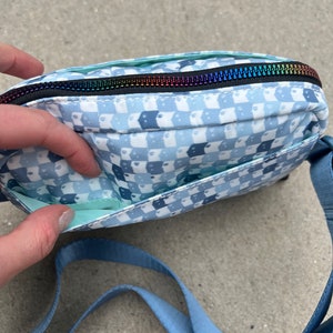 New Blue Multi-Check Face Fanny Pack Bum Bag Checkered bag Recycled Nylon Rainbow Multi-check belt bag image 8