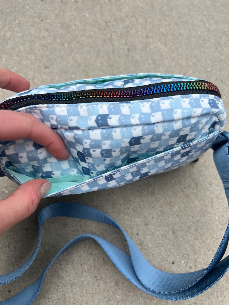 New Blue Multi-Check Face Fanny Pack Bum Bag Checkered bag Recycled Nylon Rainbow Multi-check belt bag zdjęcie 8