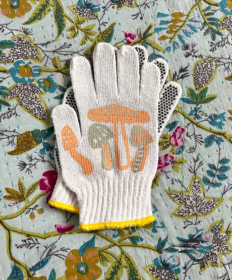 New Gold Orange Mushroom Gardening Gloves image 2