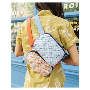 New Blue Multi-Check Face Fanny Pack Bum Bag Checkered bag Recycled Nylon Rainbow Multi-check belt bag image 5