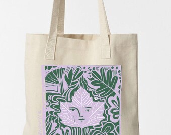 Feuille Face Tote Bag | Made in USA | Unique illustrated | 100% bull denim | Screen-printed