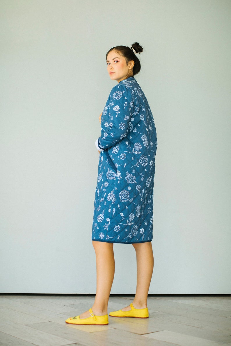 The Beijing Quilted Coat Blue Floral image 8