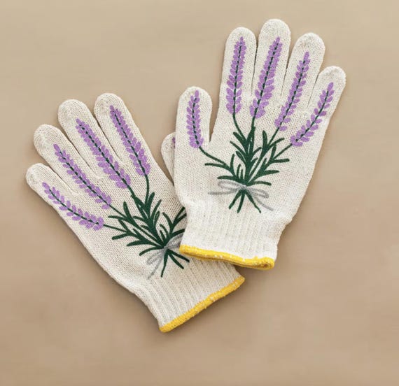 Lavender Floral Gardening Gloves: Hand Screen-Printed, Adult
