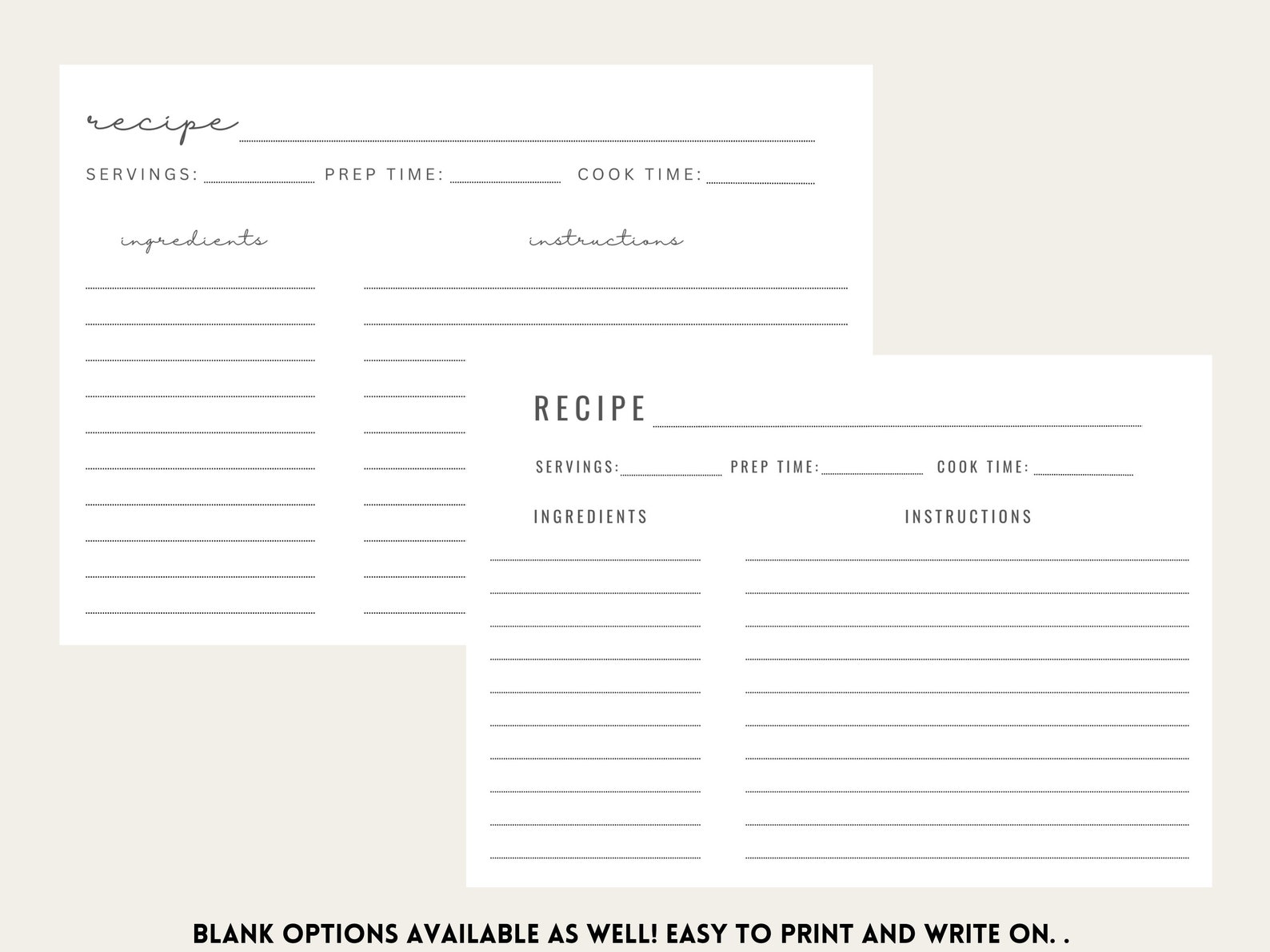 BUNDLE - Editable Recipe Card Template, Minimalist Recipe Card, DIY ...