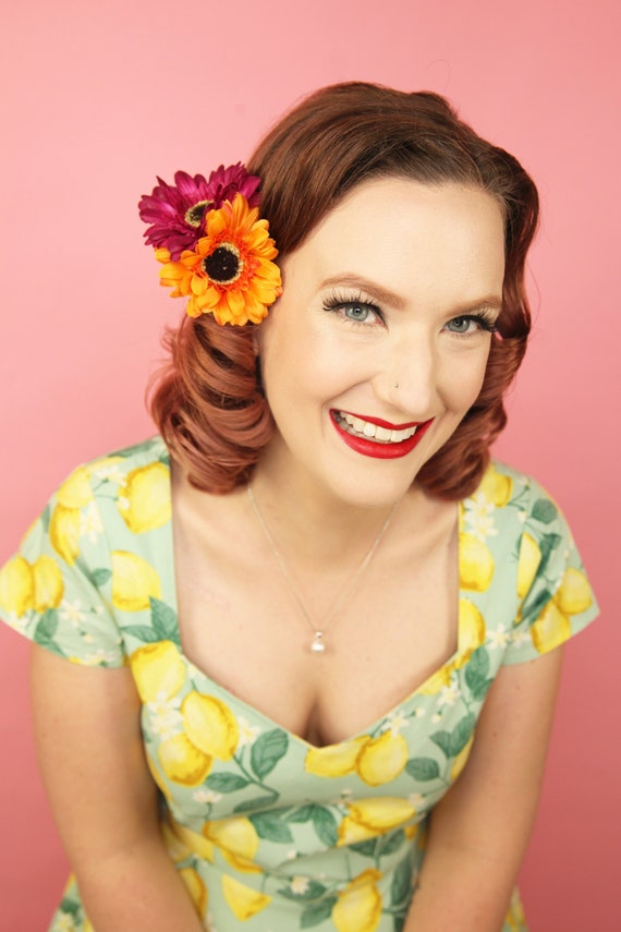 Gerbera Tiki Pinup Style Floral Hair Barrette Clip Etsy